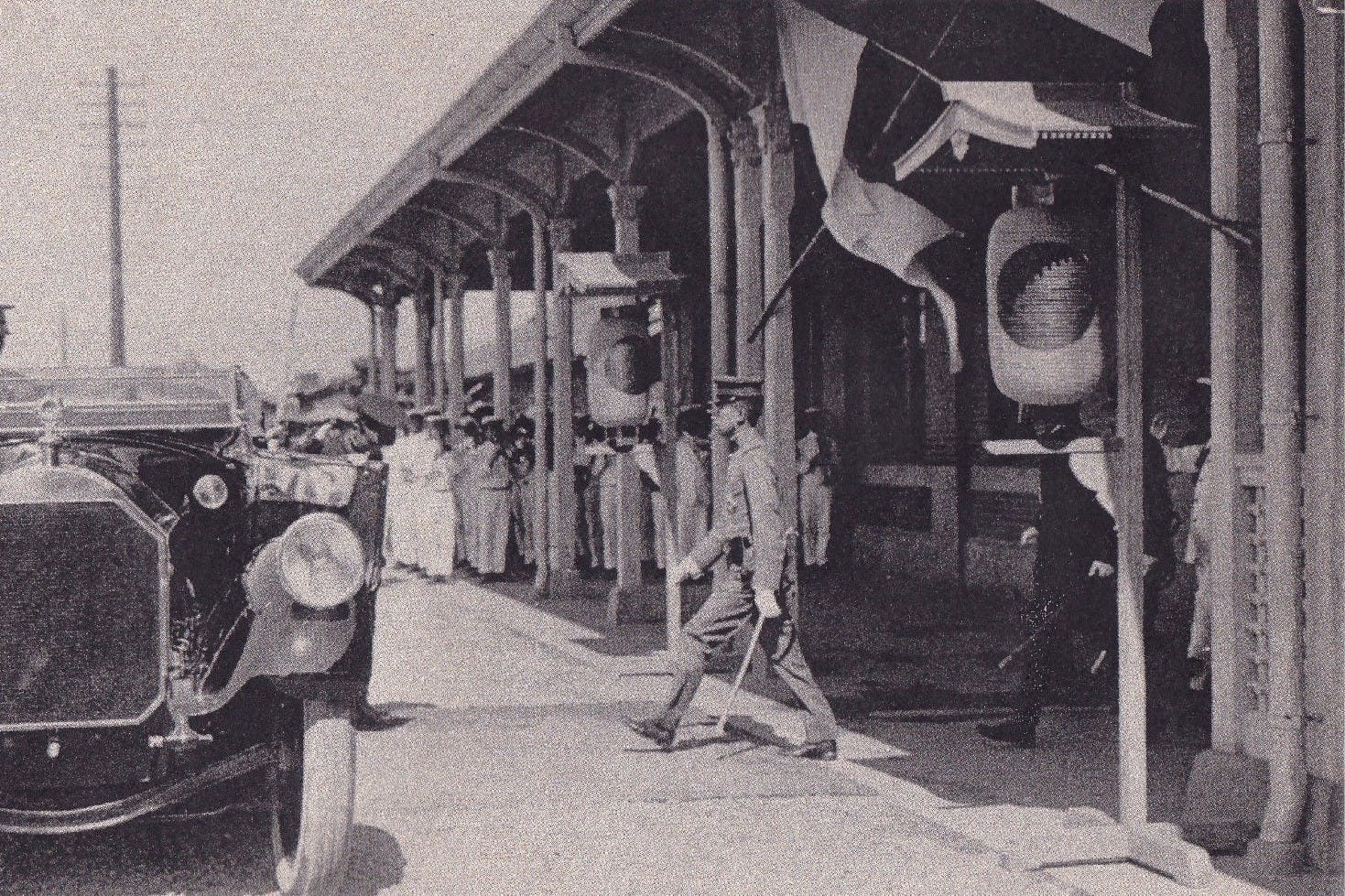 Wooden rain shelter outside Taichung Station during the Japanese colonial period